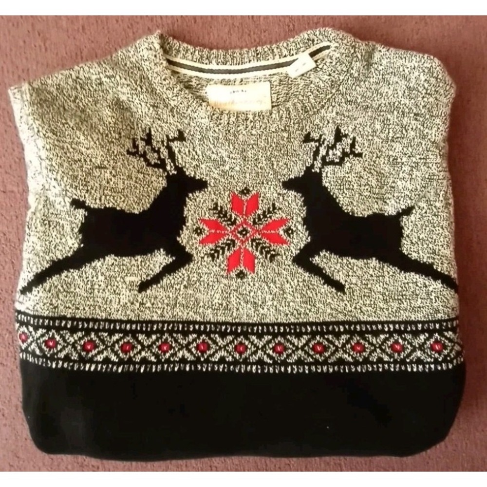 Weatherproof Men's Sweater‎ Deer Stag Nordic Knit Crewneck Cotton Medium Black